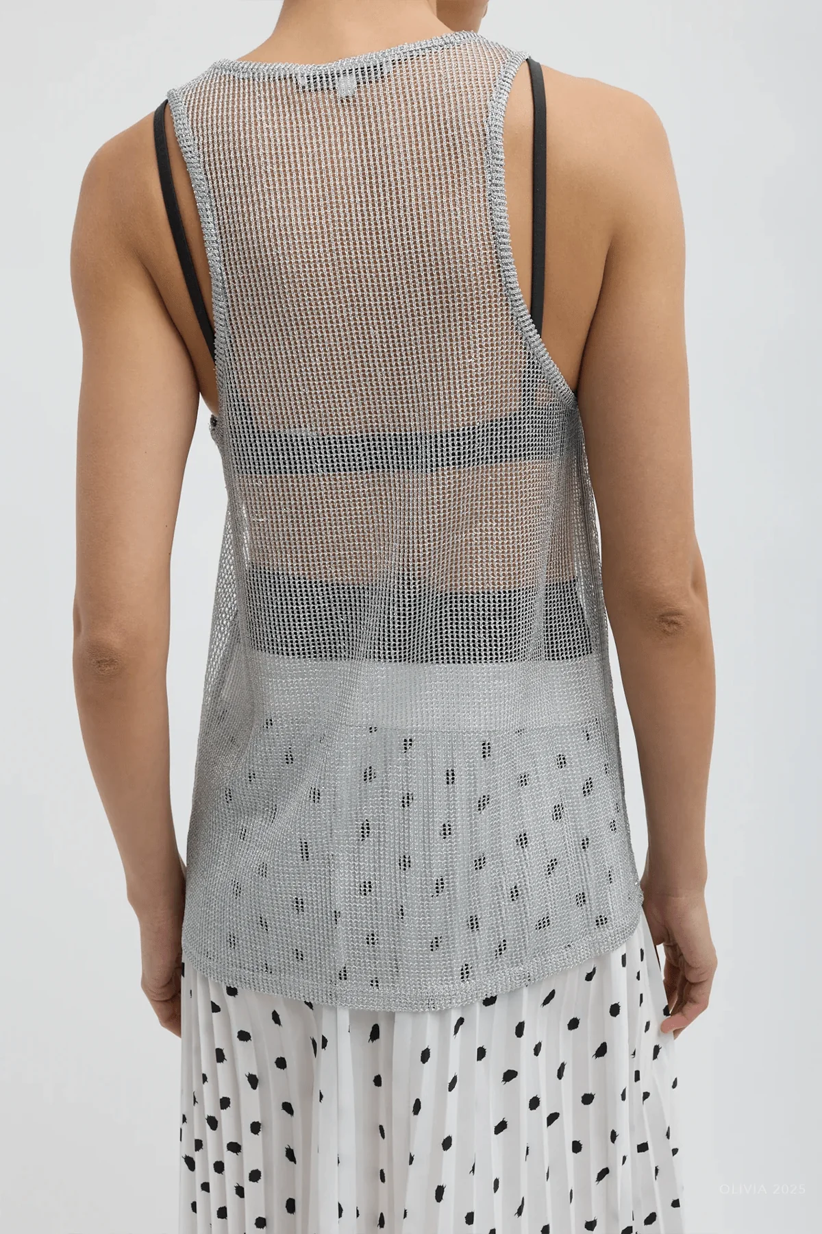 Viscose Metallic Ribbed Tank in Silver - Image 3