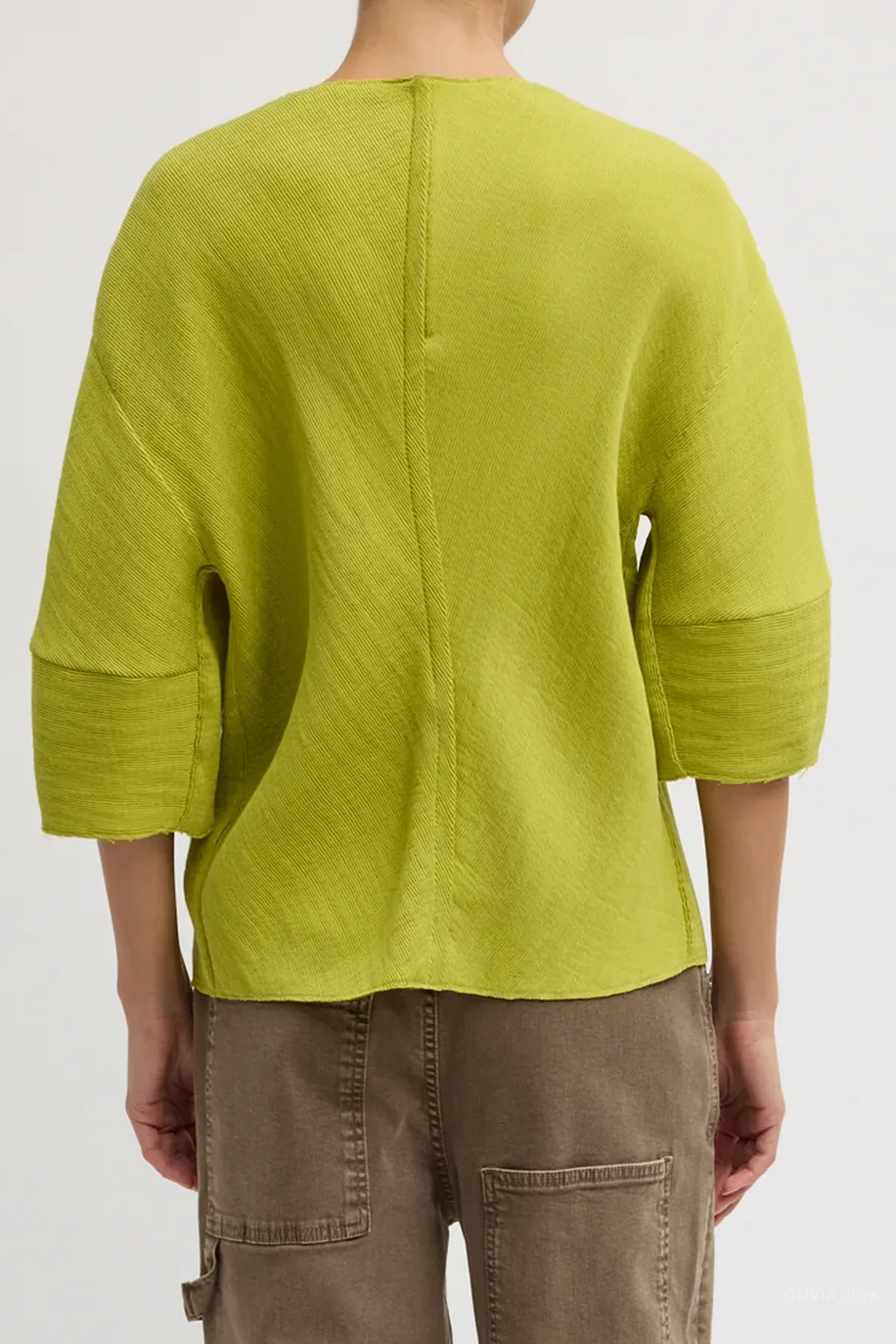 Viscose Plisse Hinged Short Sleeve Top in Pea Pod - Image 3