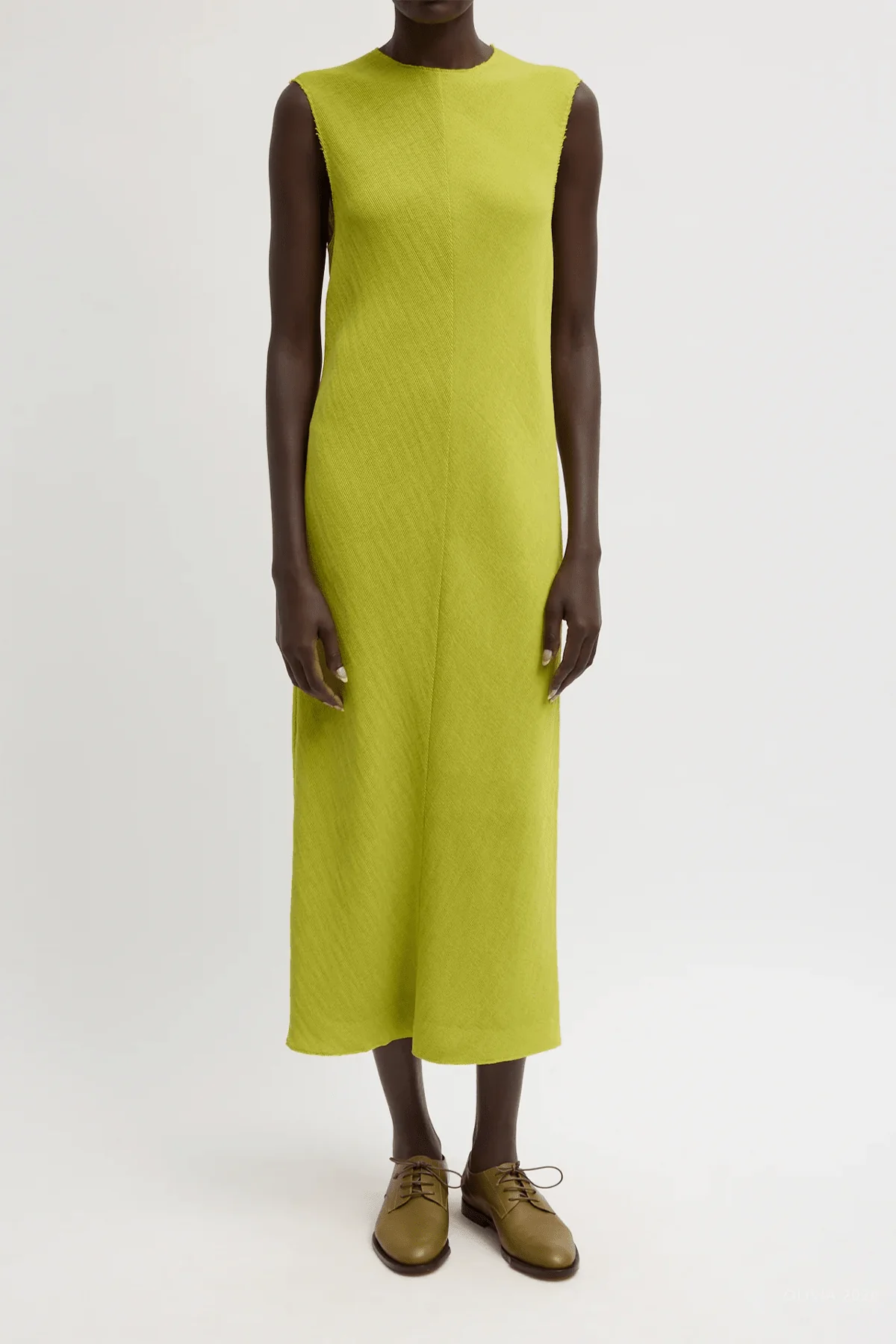 Viscose Plisse Sleeveless Bias Dress in Pea Pod - Image 2