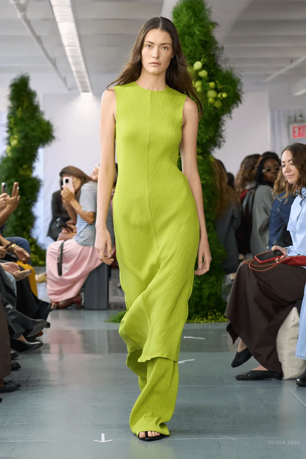Viscose Plisse Sleeveless Bias Dress in Pea Pod - Image 6