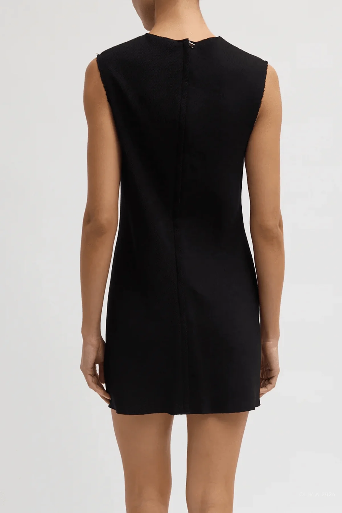 Viscose Plisse Sleeveless Bias Short Tunic Dress in Black - Image 3