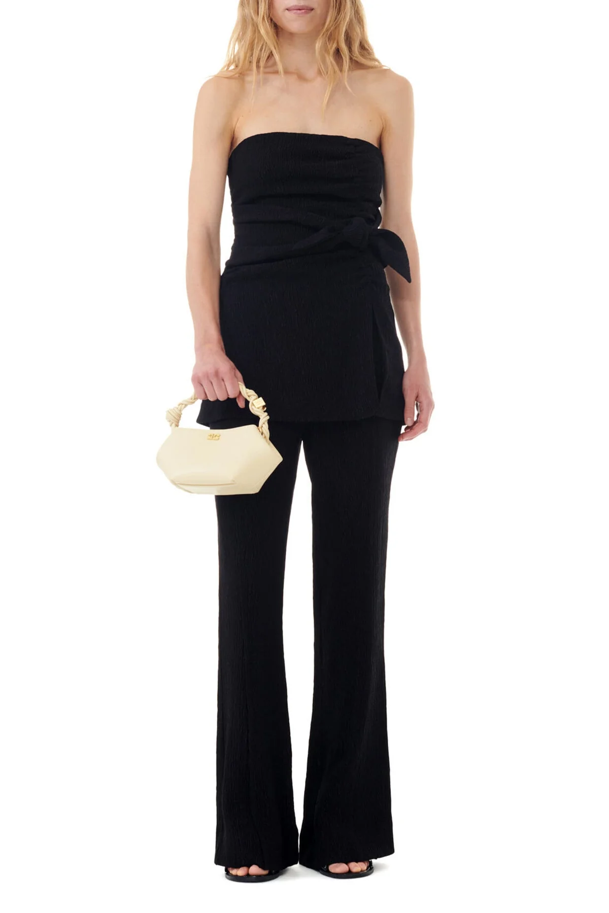 Viscose Stretch Crepe Flared Pants in Black - Image 2