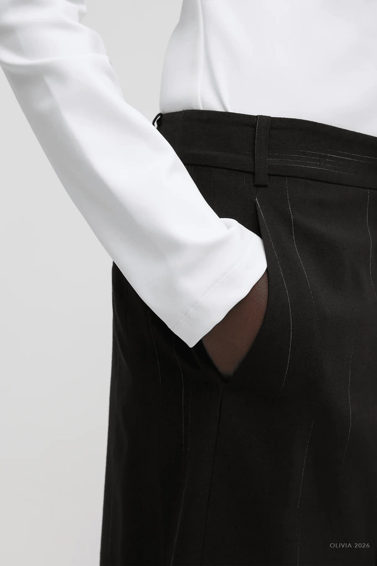 Viscose Suiting Midi Trouser Skirt in Black Multi - Image 4