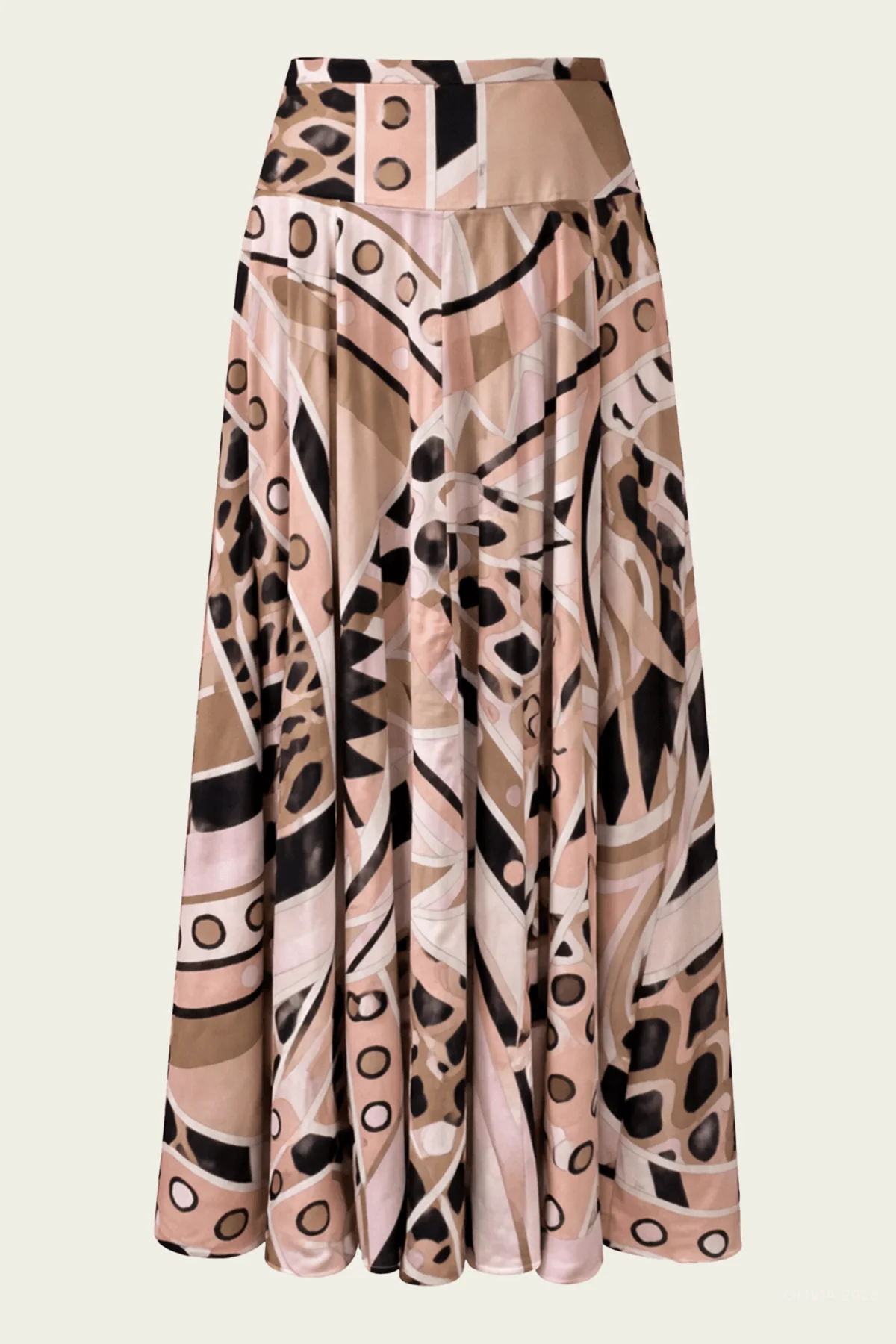 Vivara-Print Long-Skirt Cotton Skirt in Nude