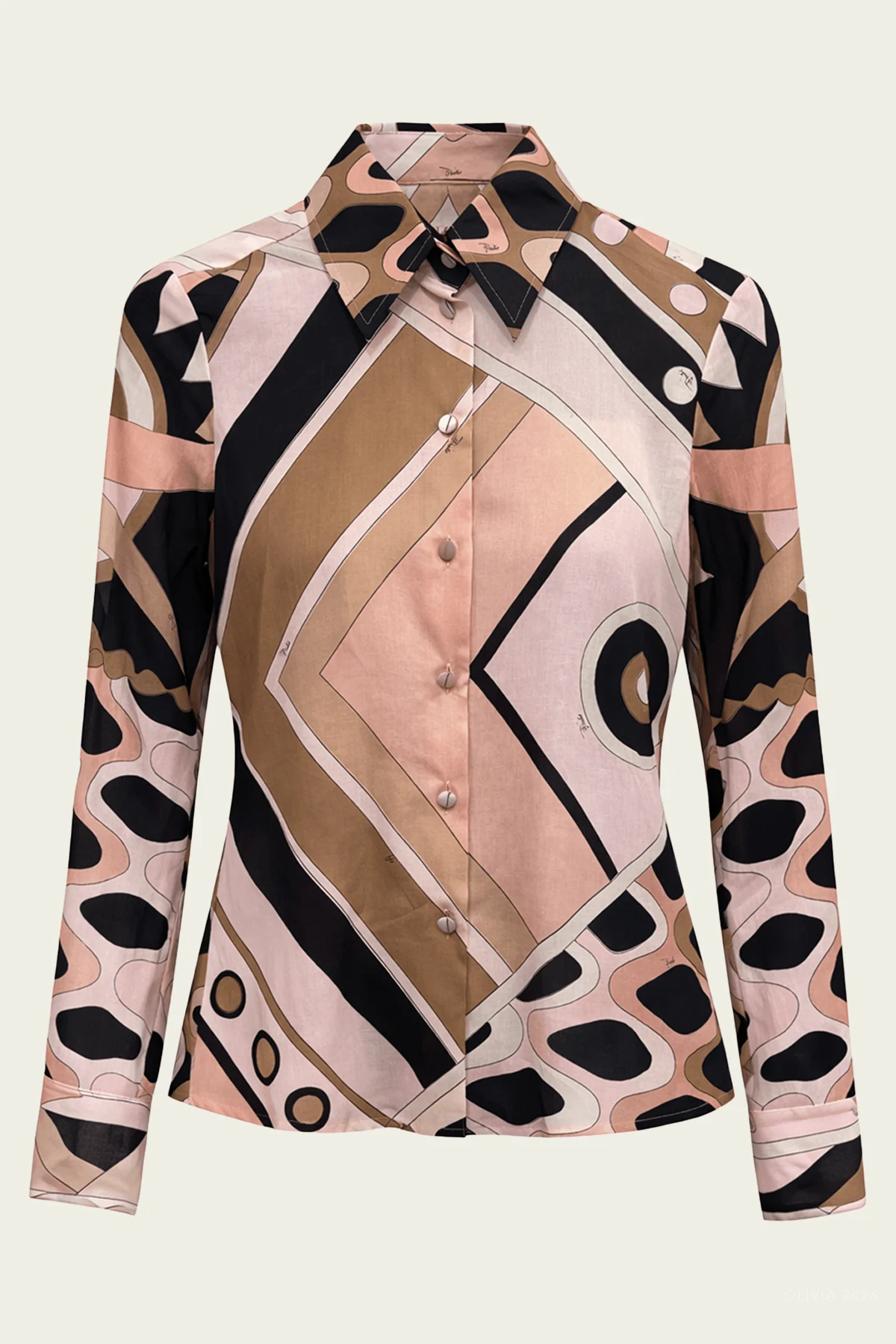 Vivara-Print Long-Sleeve Cotton Shirt in Nude