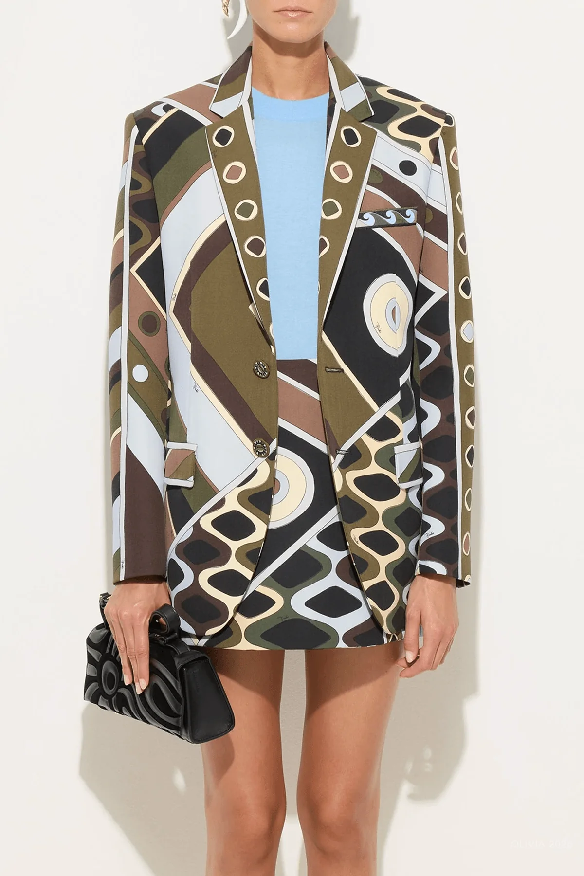 Vivara-Print Oversized Jacket in Khaki Blue - Image 2