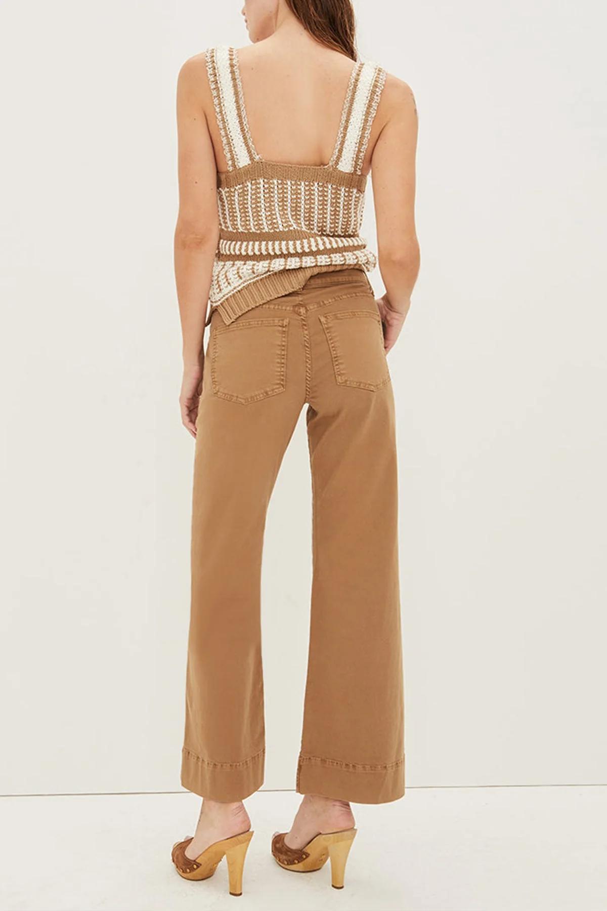 Voya Knit Tank Top in Khaki White - Image 3