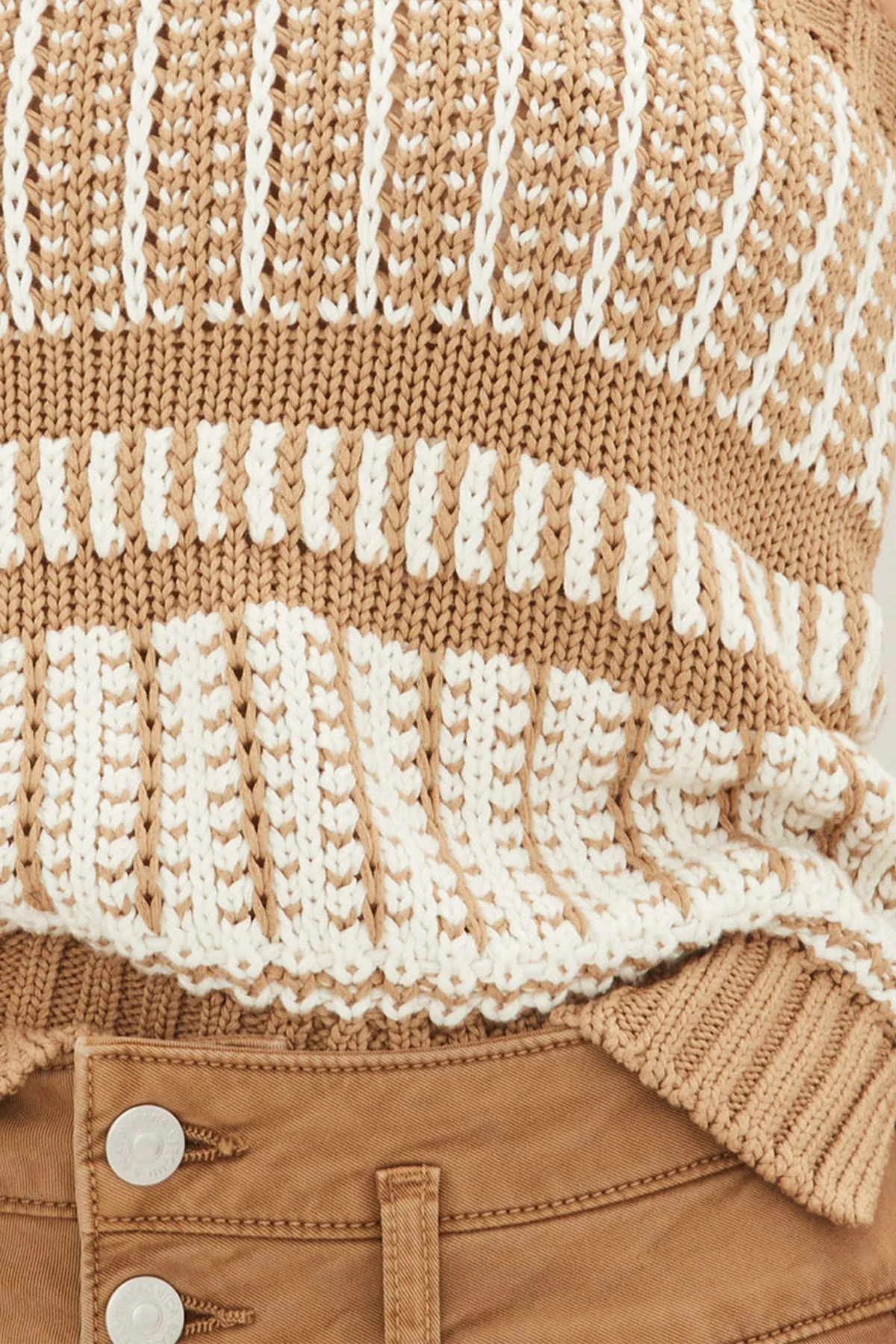 Voya Knit Tank Top in Khaki White - Image 4