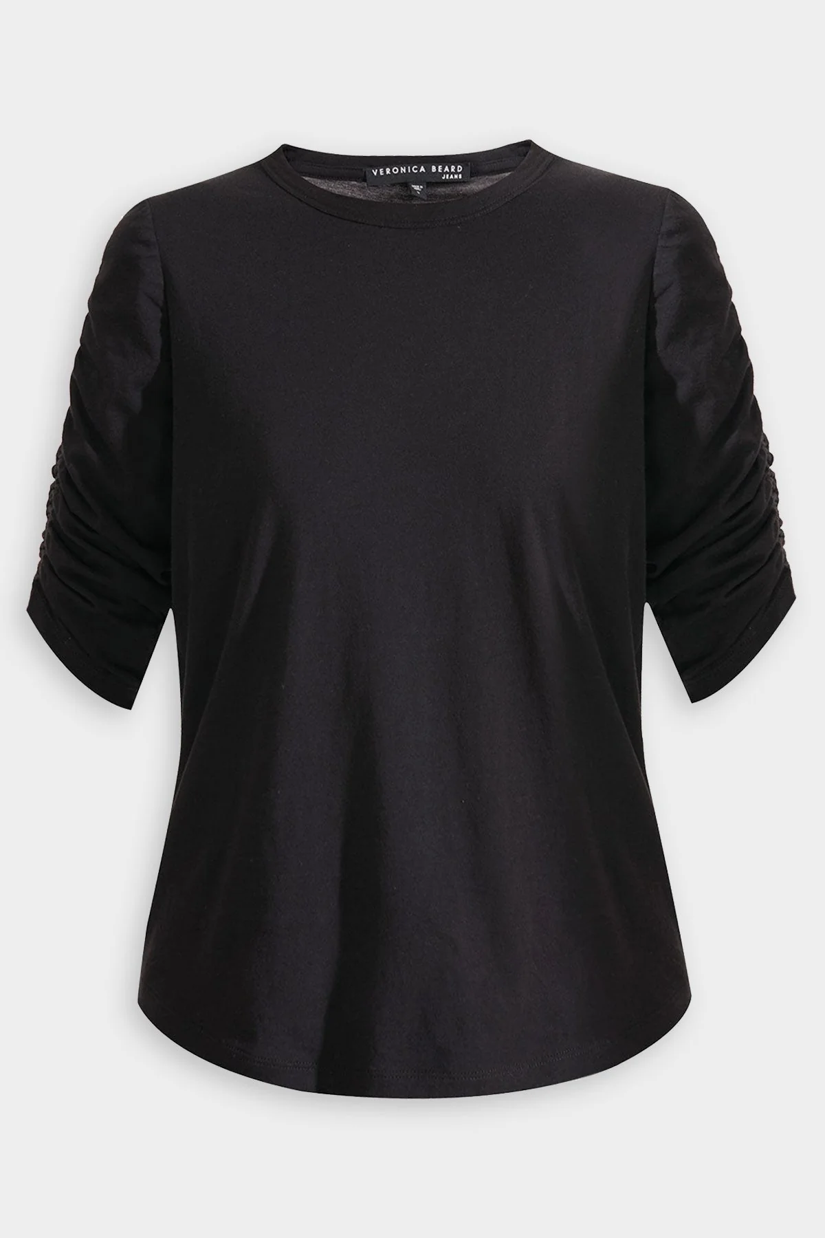 Waldorf Ruched-Sleeve Tee Top in Black