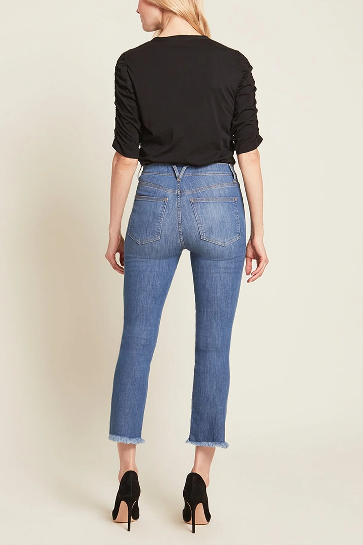 Waldorf Ruched-Sleeve Tee Top in Black - Image 3