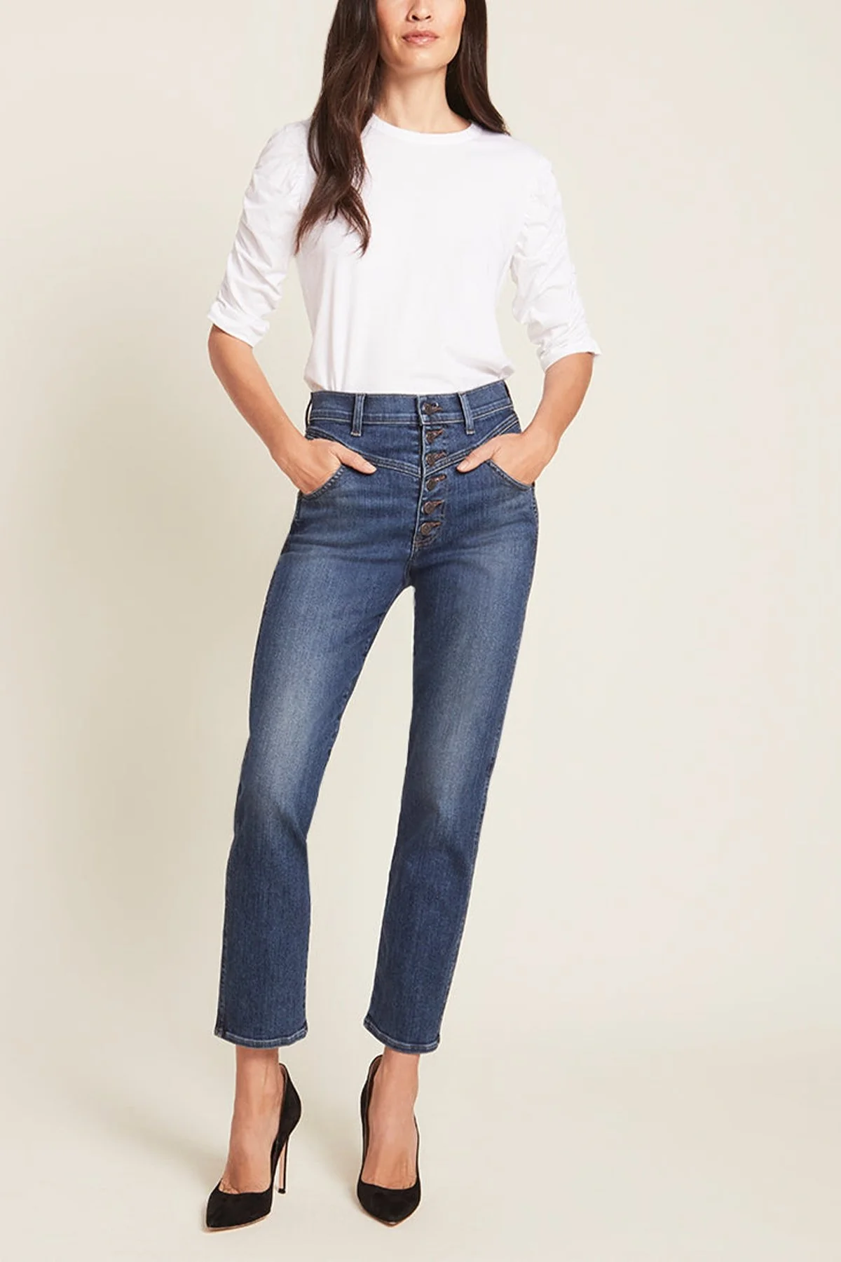 Waldorf Ruched-Sleeve Tee Top in White - Image 2