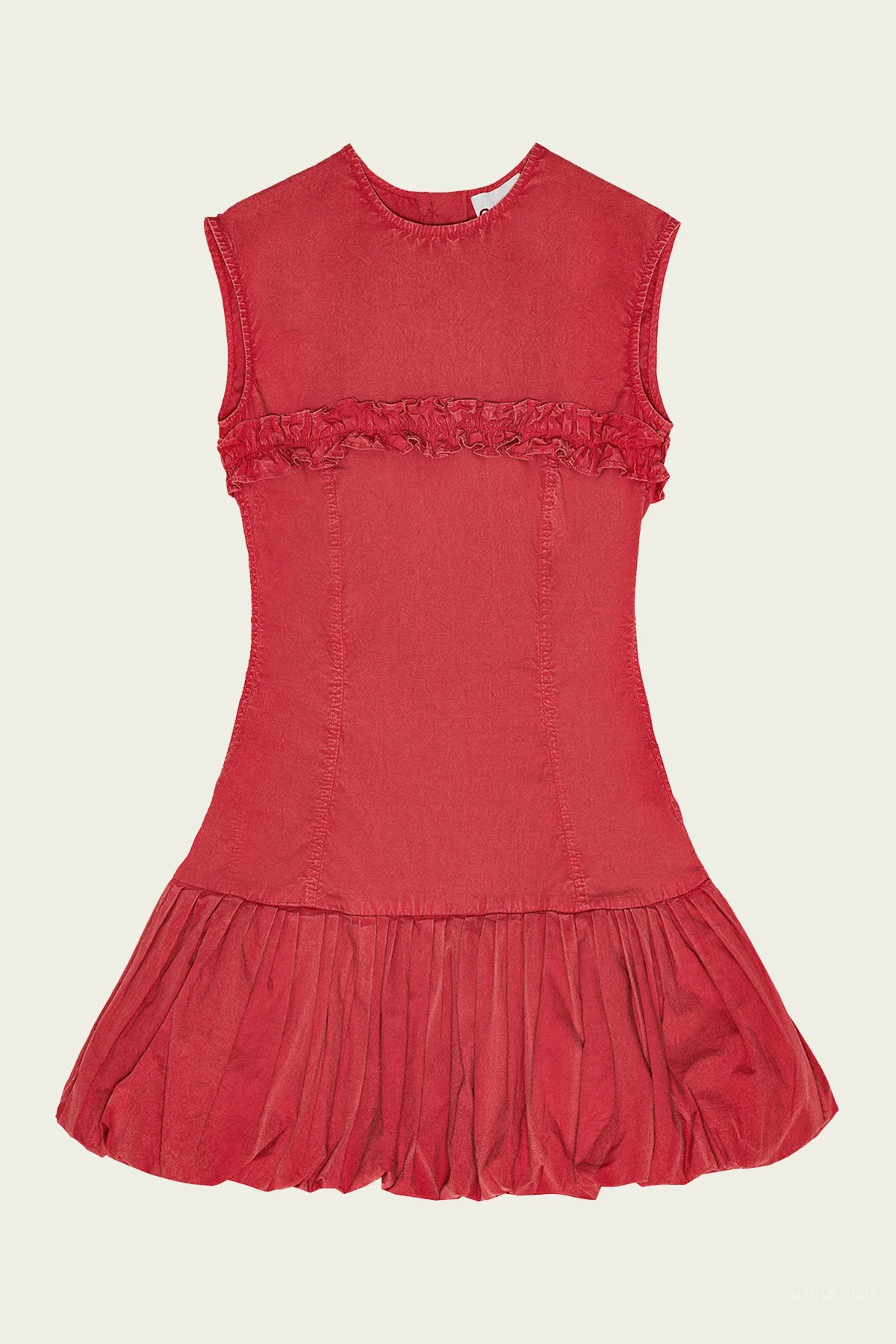 Washed Stretch Cotton Corset Mini Dress in Racing Red