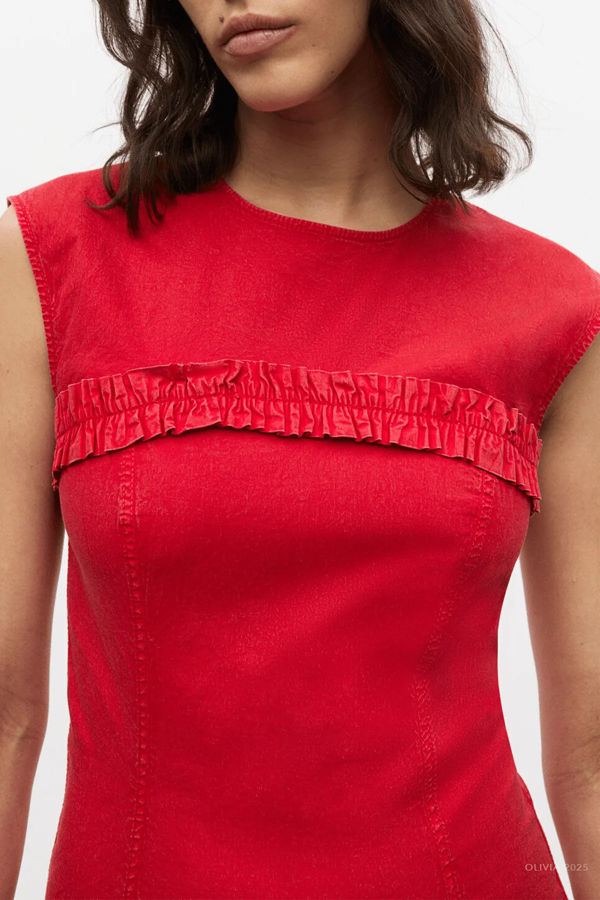 Washed Stretch Cotton Corset Mini Dress in Racing Red - Image 4