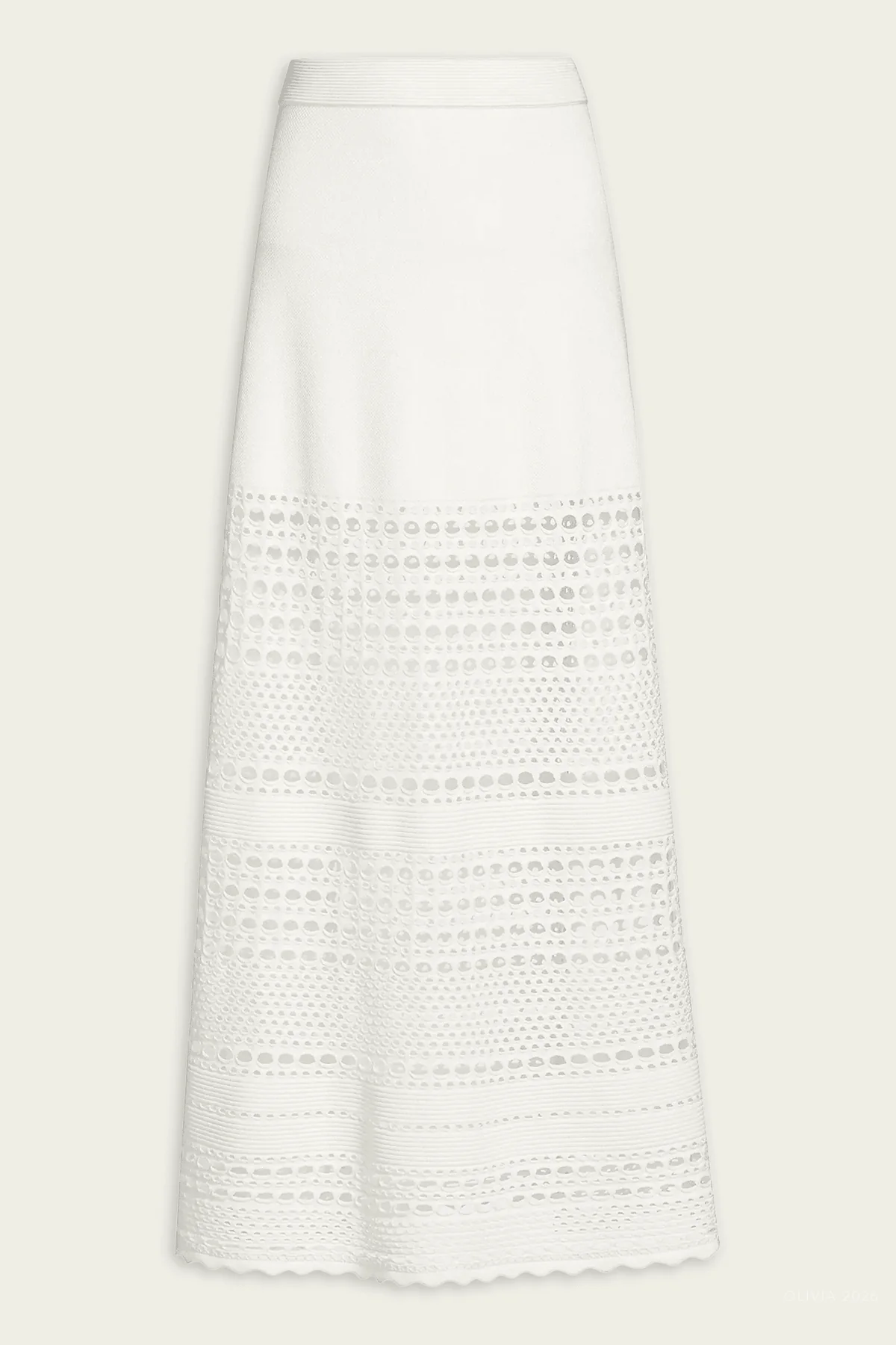 Westly Open Stitch Midi Skirt in Ivory