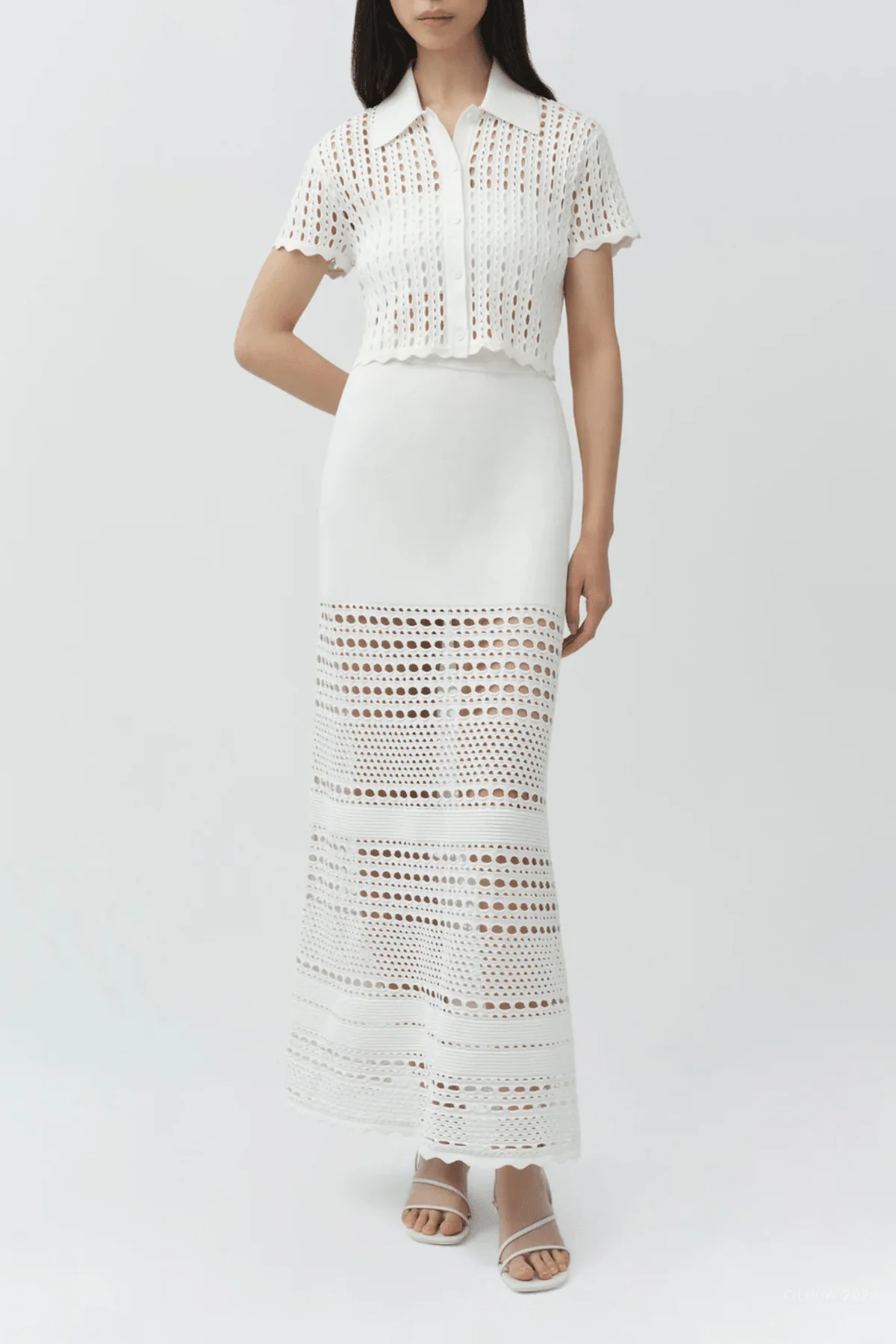 Westly Open Stitch Midi Skirt in Ivory - Image 4