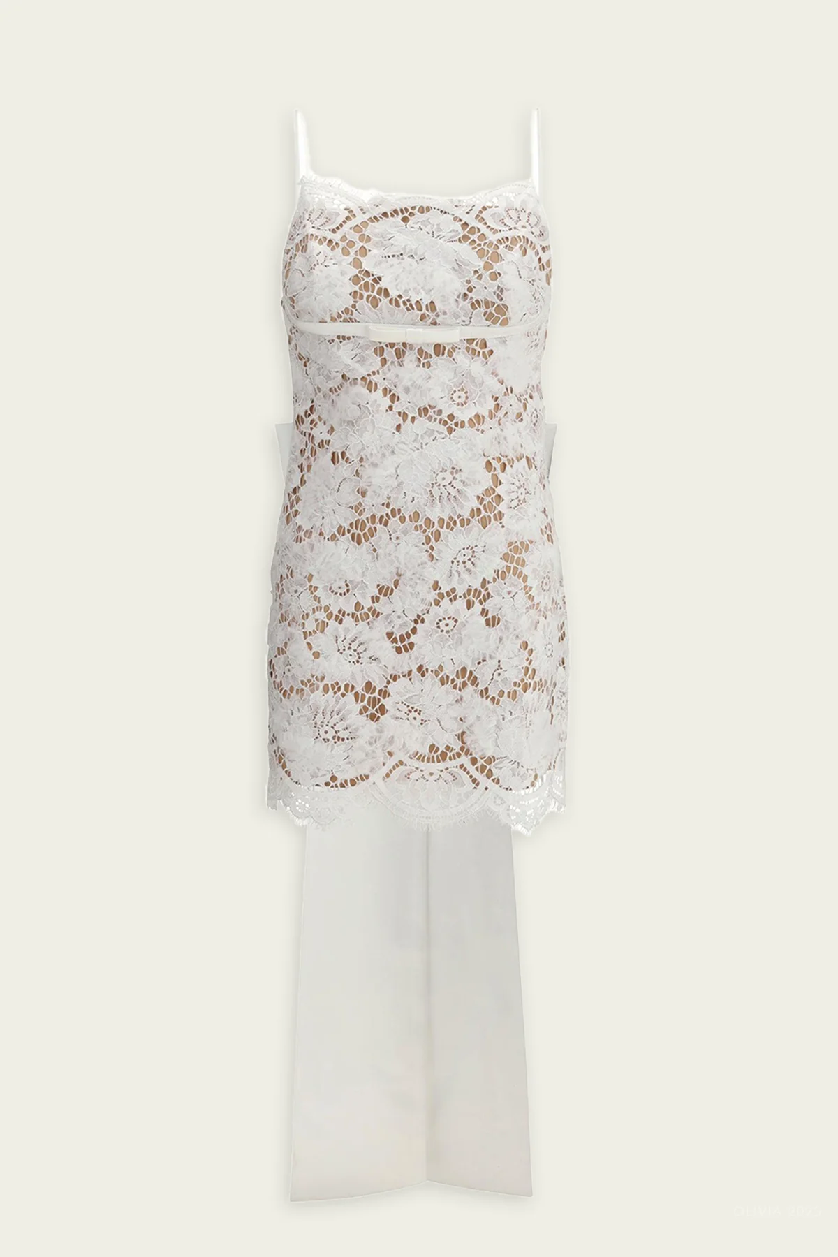 White Lace Satin Bow Mini Dress