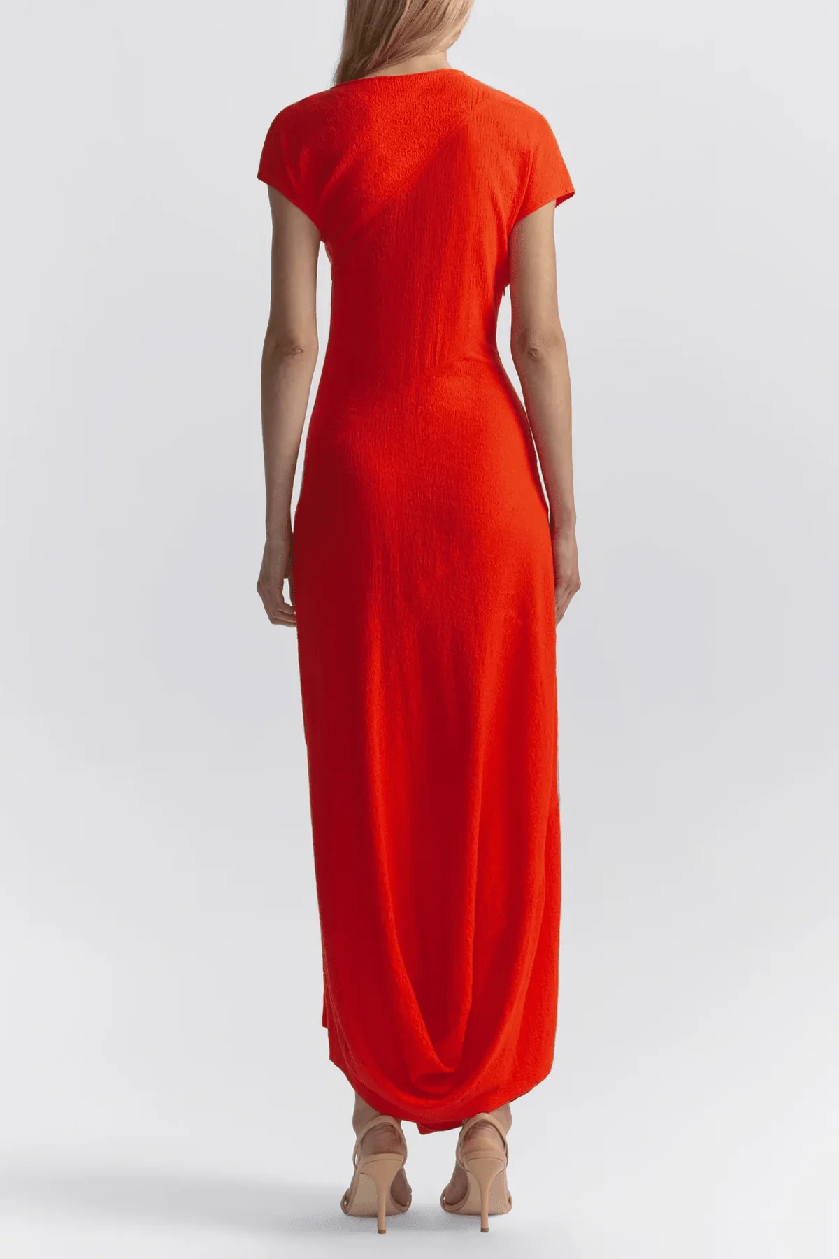 Willa Textured Crepe Midi Dress in Persimmon - Image 3