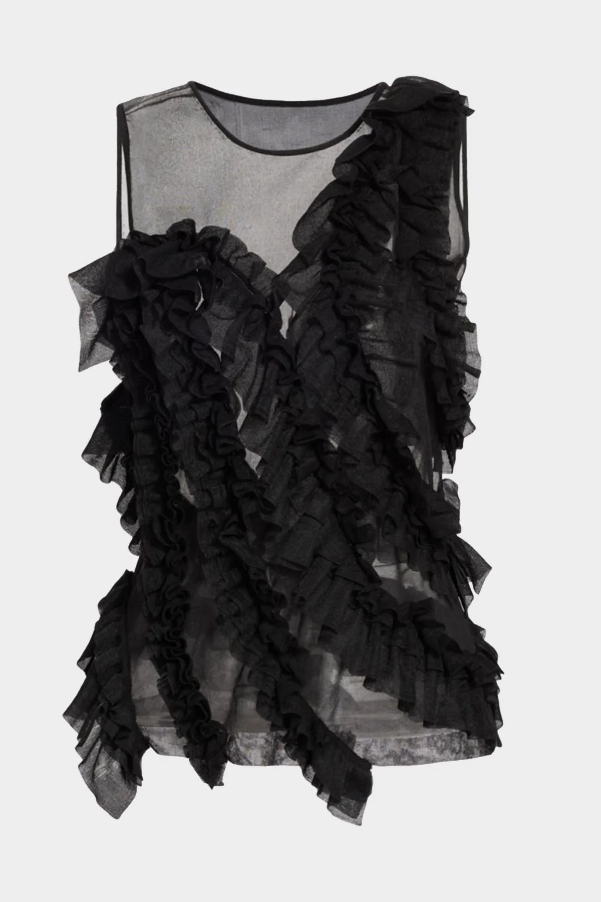 Winnifred Sheer Frilly Top in Noir