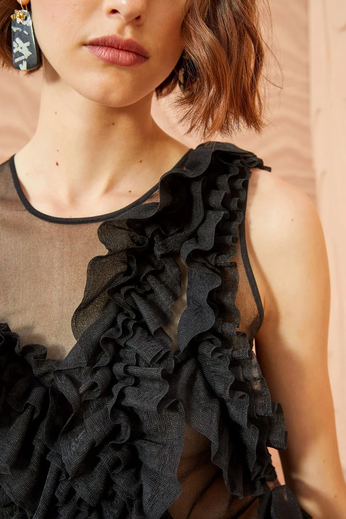 Winnifred Sheer Frilly Top in Noir - Image 4