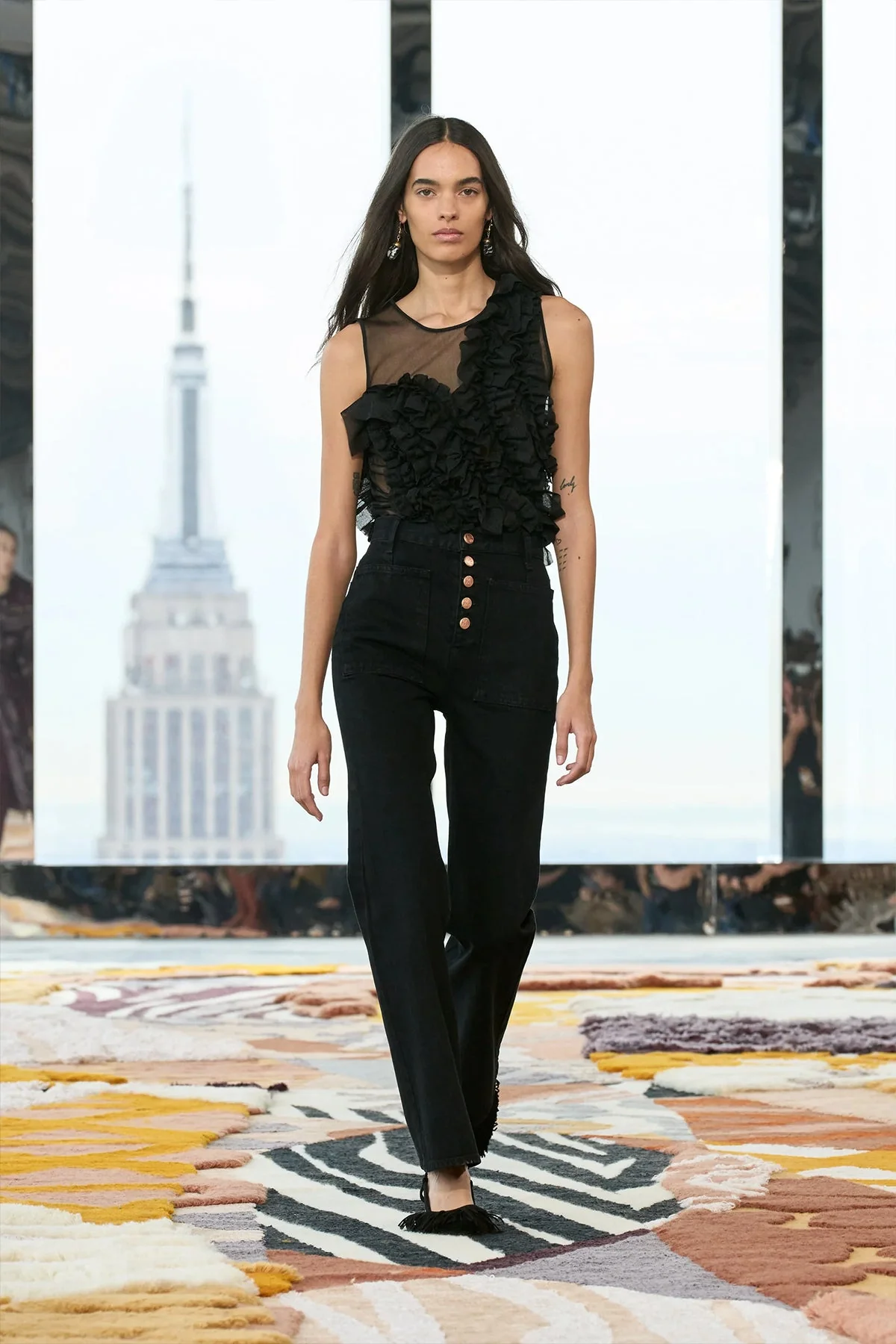 Winnifred Sheer Frilly Top in Noir - Image 5