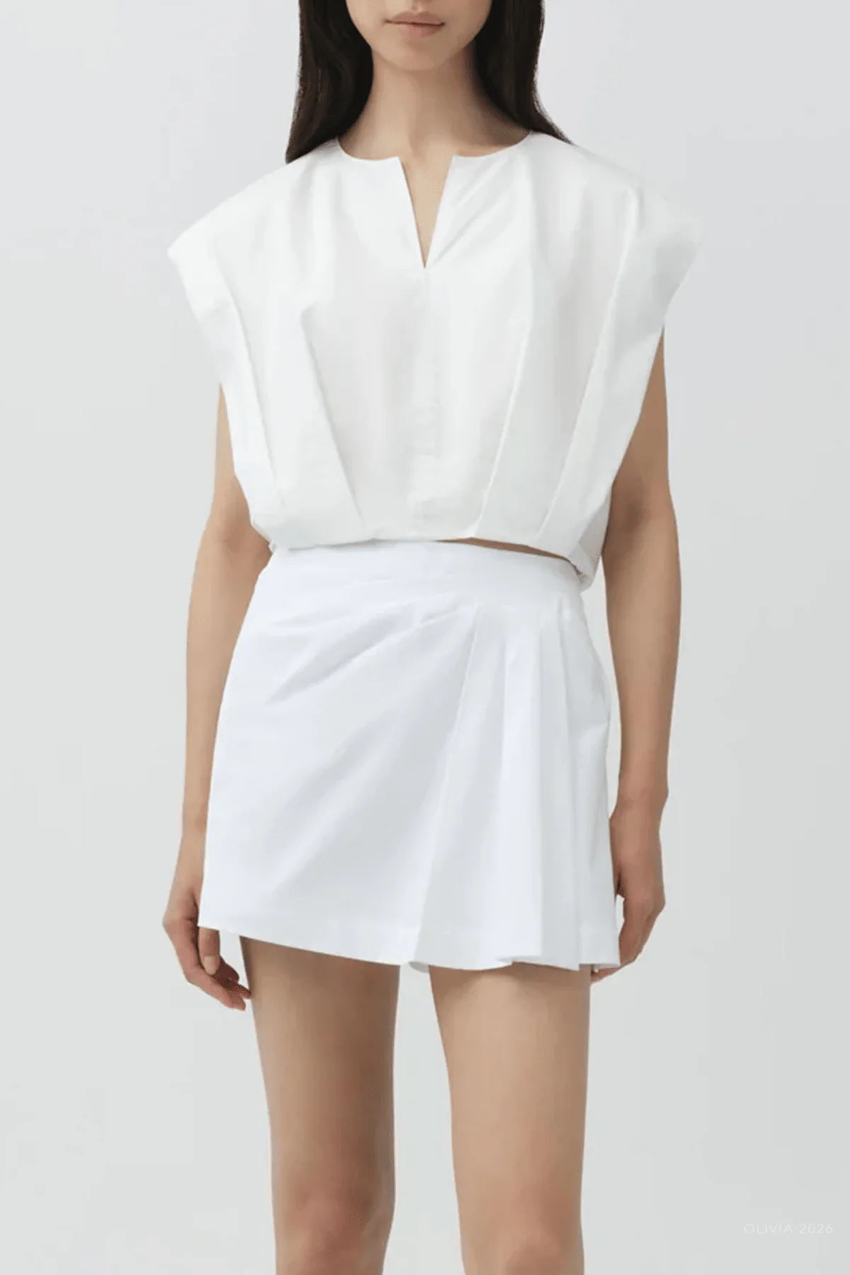 Wrenli Cotton Pleated Top in White - Image 2