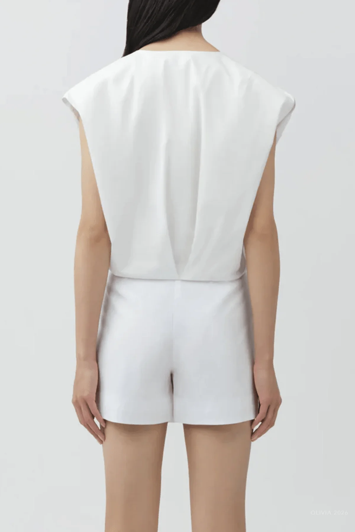 Wrenli Cotton Pleated Top in White - Image 3