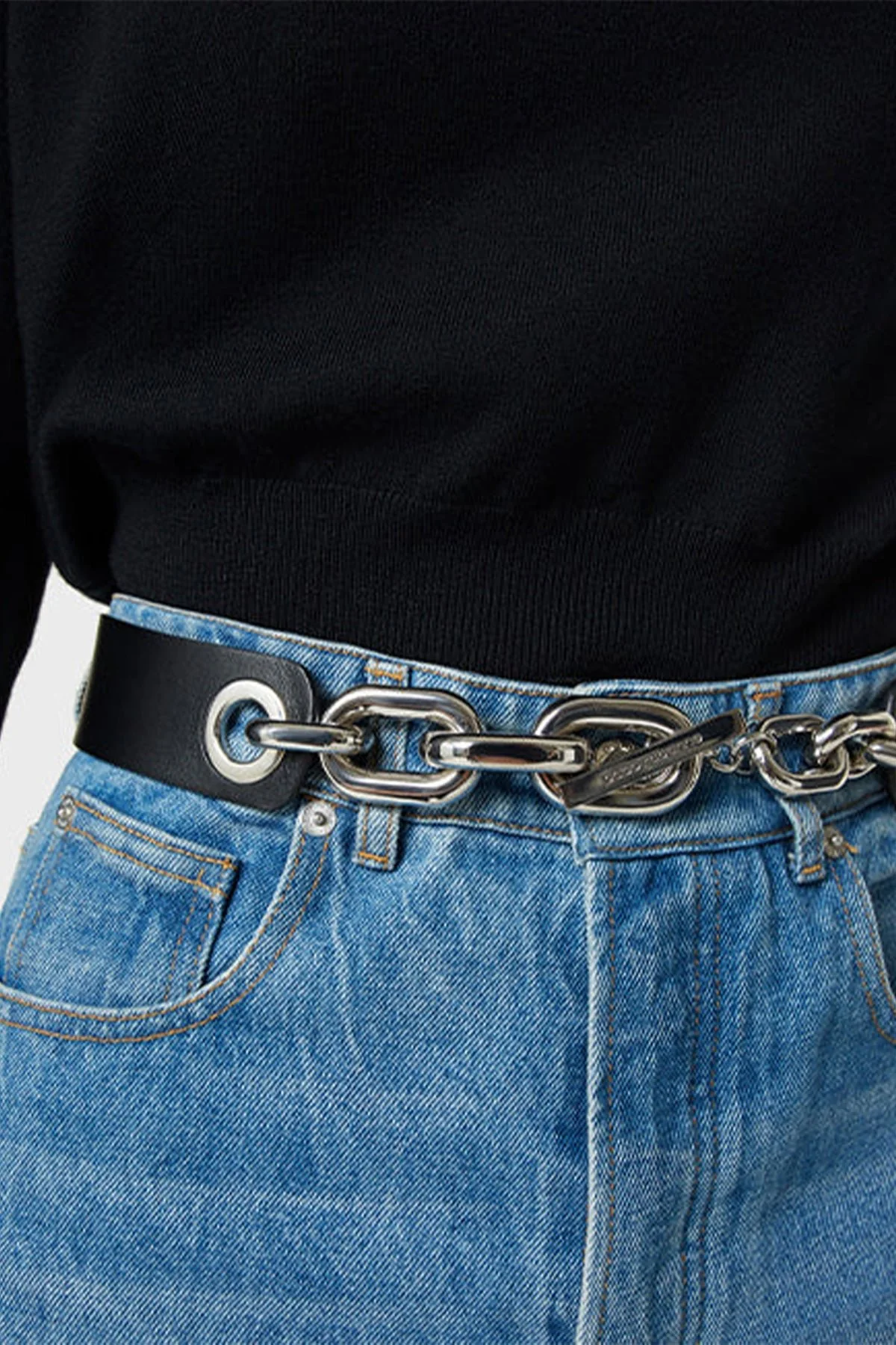 XL Link Leather Belt in Black - Image 2