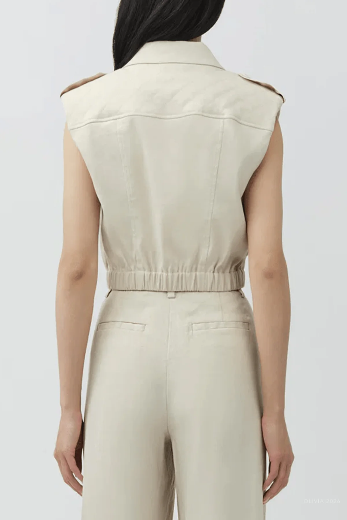 York Cropped Linen Vest in Sand - Image 3