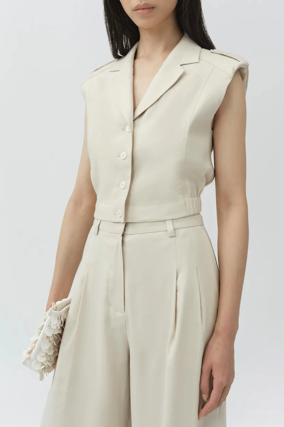 York Cropped Linen Vest in Sand - Image 4