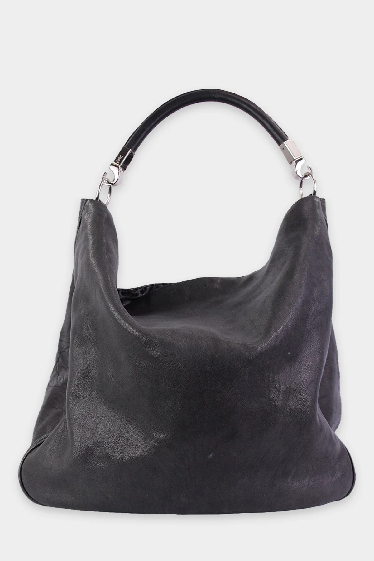 Saint Laurent Black Leather Hobo Handbag with Leopard Print in the Interior - Image 3