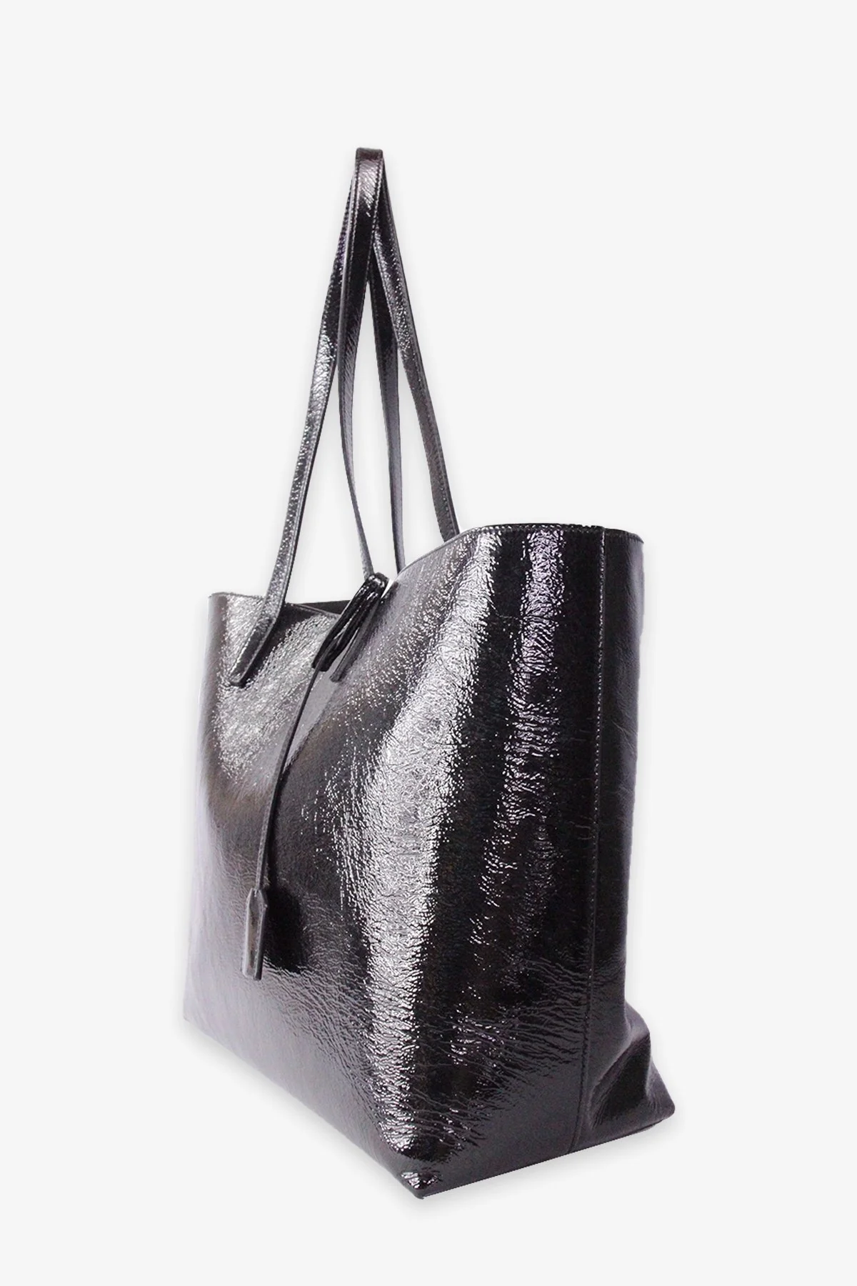 Saint Laurent Black Patent Shopping Tote - Image 2