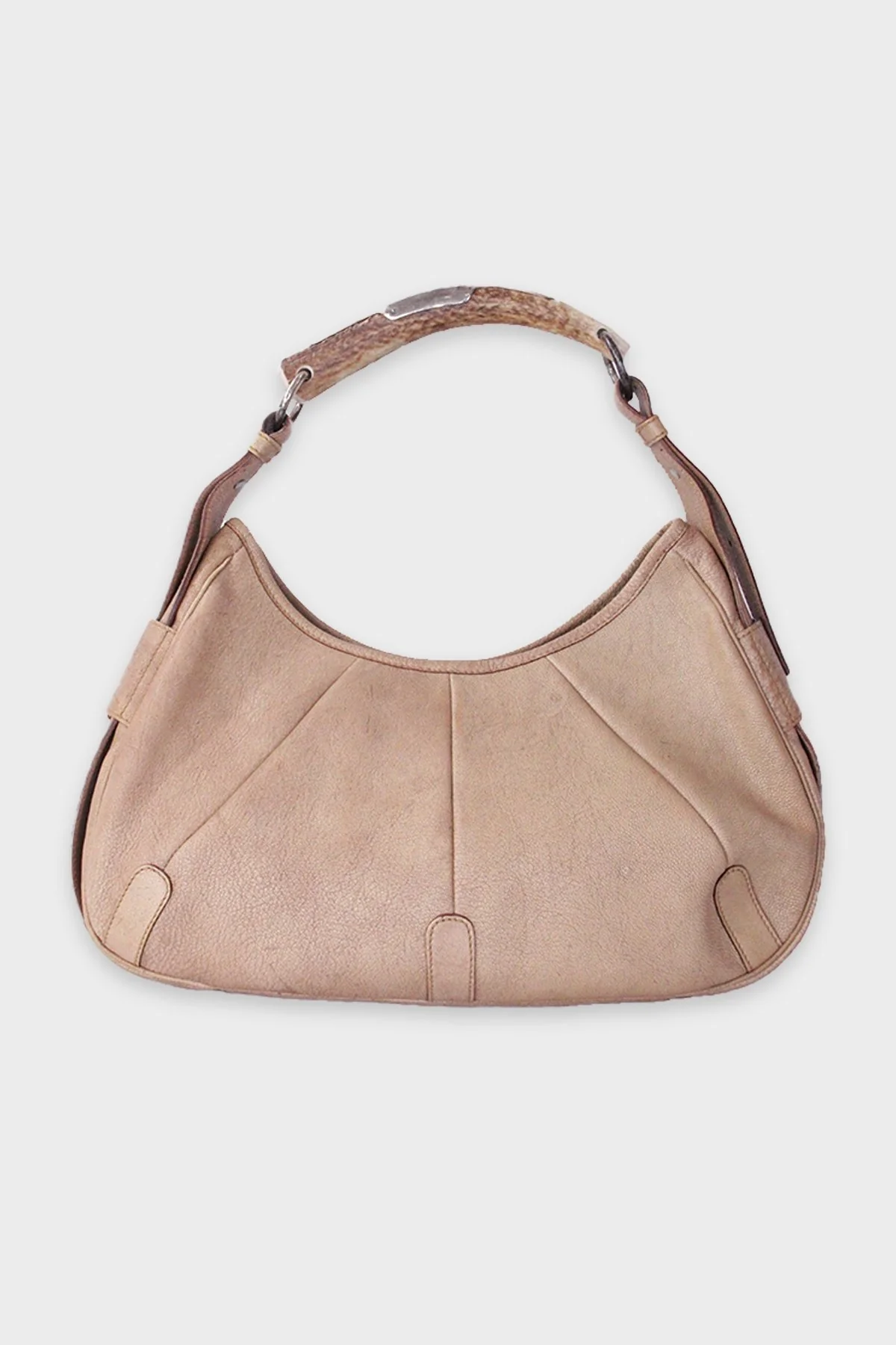 Saint Laurent Tan Leather Shoulder Handbag with Horn Handle
