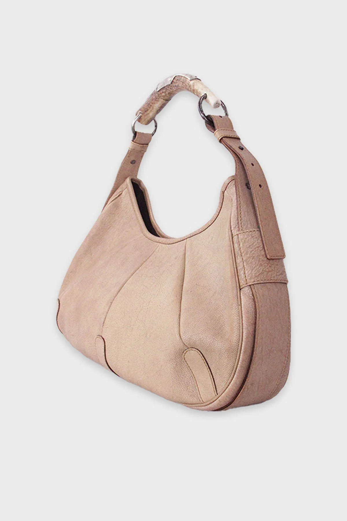 Saint Laurent Tan Leather Shoulder Handbag with Horn Handle - Image 2