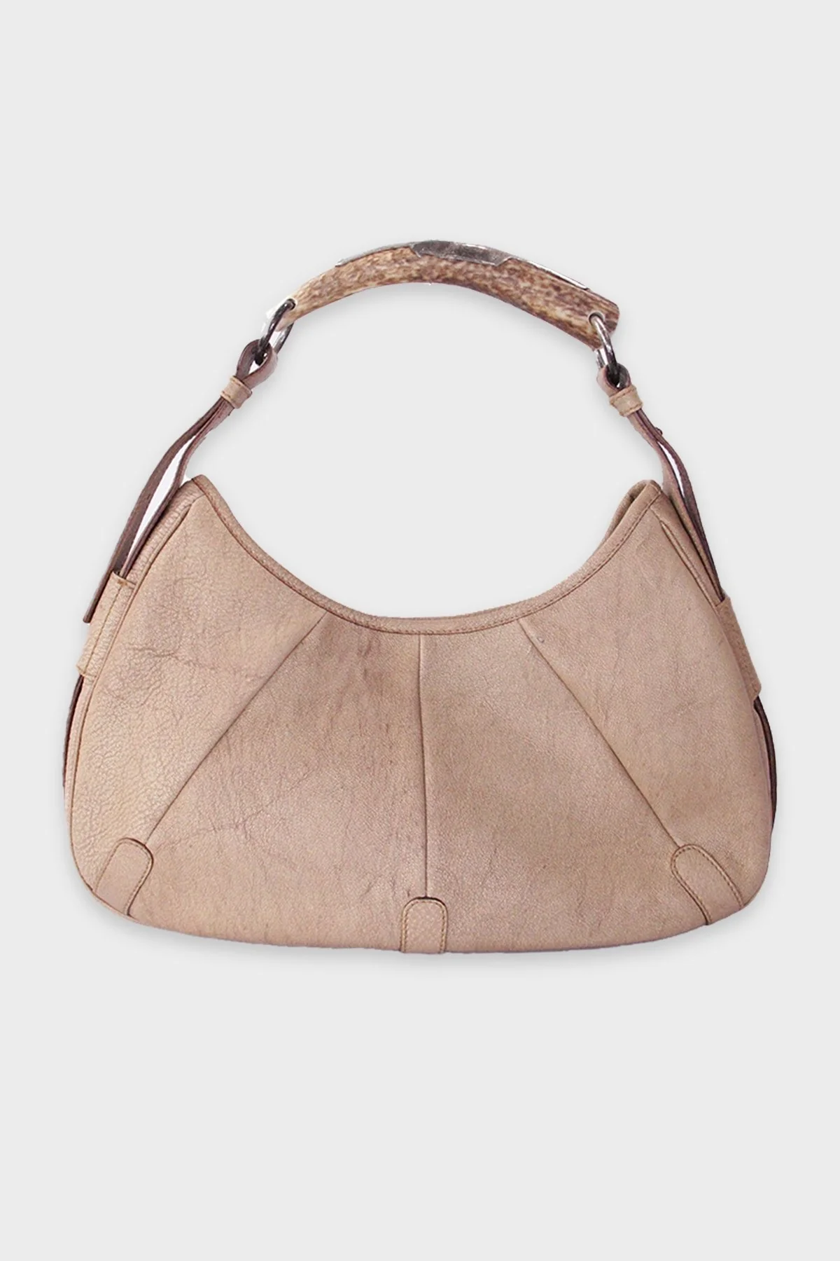 Saint Laurent Tan Leather Shoulder Handbag with Horn Handle - Image 3